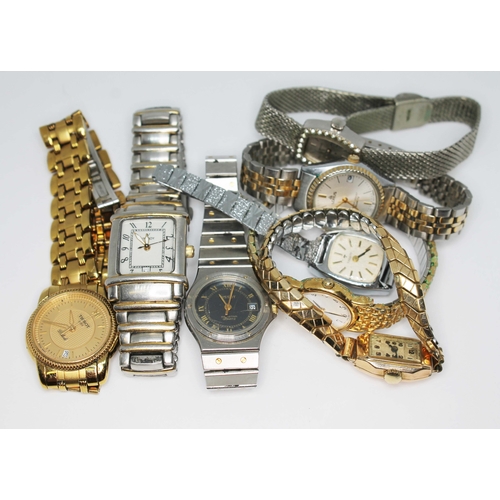 91 - A group of ladies watches including a 9ct gold Craftsman Art Deco style watch, a gold plated Tissot ... 