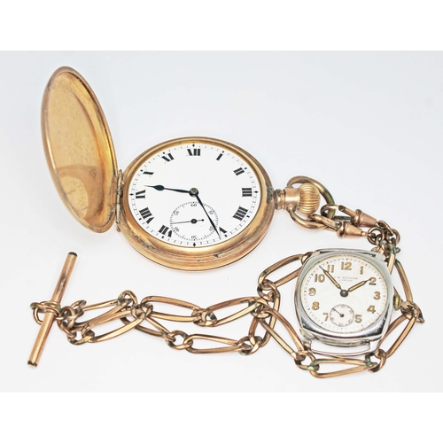 93 - Two watches comprising an unsigned 15 jewel gold plated full hunter pocket watch with rolled gold Al... 