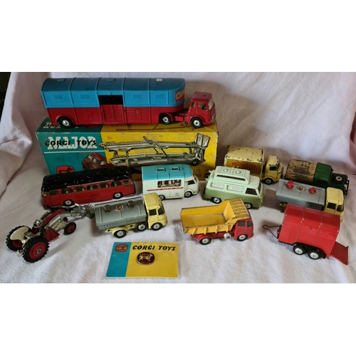 13 - Corgi Toys, A group of 10 play worn vehicles (Bedford Tractor Unit with Articulated Horse Box, Motor... 