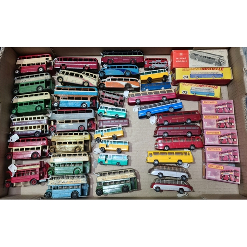 22 - A box of mostly playworn diecast buses/coaches to include 5 boxed Matchbox 17 The Londoner, 2 boxed ... 