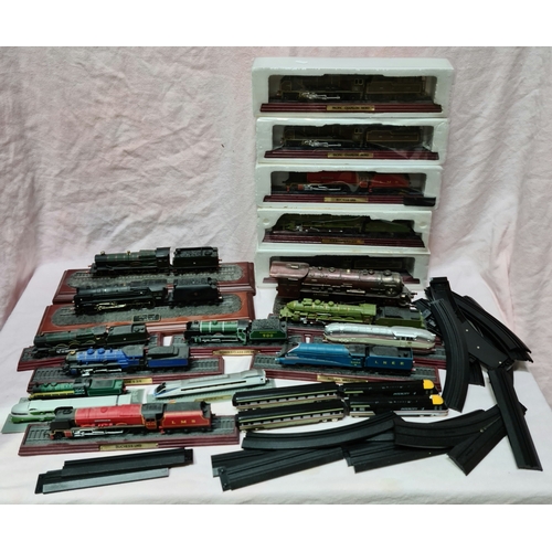 29 - A box of model trains on stands and a box containing 2 iIntercity trains & track. Including BR 2-10-... 