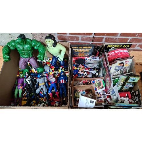 30 - 2 boxes of collectable toys to include Hulk, stretch Frankensteins monster, Spiderman, Venom, Batman... 