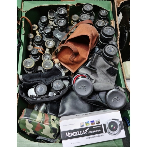 103 - A box of approx. 23 binoculars, a monocular and 2 cameras to include a Kodak Brownie Flash III, Mark... 