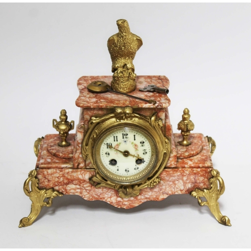 119 - A French marble and gilt metal mounted mantle clock with enamel dial, length 32cm.