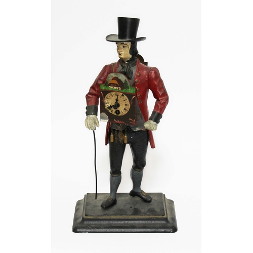 121 - A reproduction figural clock modelled as a gentleman in period costume with clocks mounted to chest ... 