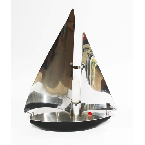 134 - An Art Deco chrome lamp modelled as a sailing boat, height 45cm.