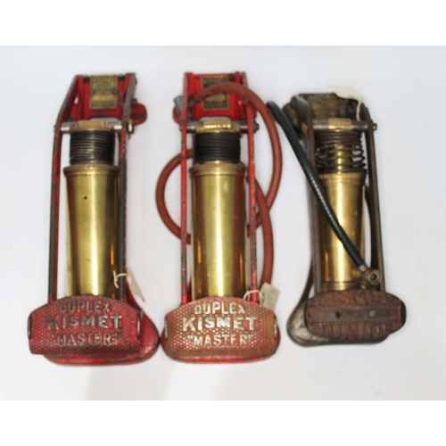 152 - Three vintage foot pumps comprising tow Duplex Kismet 