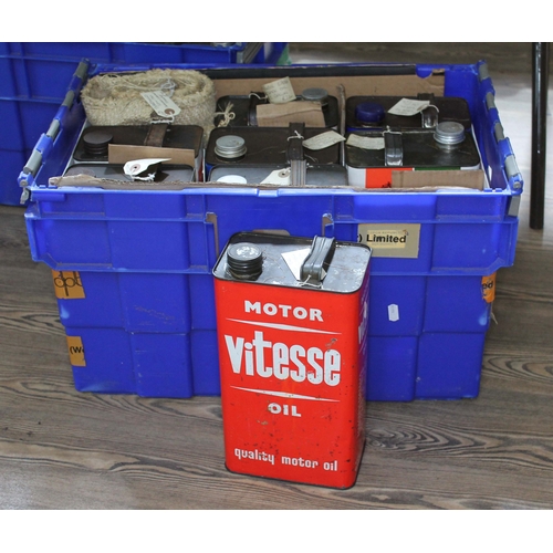 182 - A group of eight assorted 1 gallon oil cans comprising Vitesse, unopened Castrol GTX, Morris Supreme... 