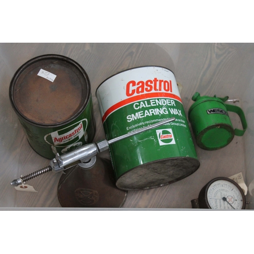 186 - A mixed lot of automobilia comprising a Redex lubricant dispenser, a can of Castrol tractor grease (... 