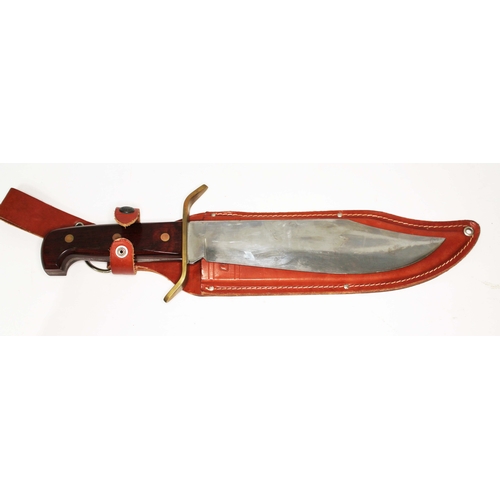 340 - An American Coleman Western Bowie knife with leather scabbard and outer box, circa 1980s.