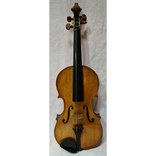 236 - A late 19th century violin, one back, length 356mm, bearing label 'Joseph Guarnerius 17', with three... 