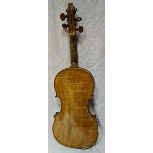 236 - A late 19th century violin, one back, length 356mm, bearing label 'Joseph Guarnerius 17', with three... 