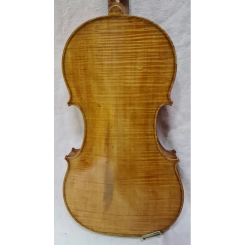 236 - A late 19th century violin, one back, length 356mm, bearing label 'Joseph Guarnerius 17', with three... 