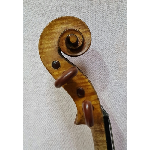 236 - A late 19th century violin, one back, length 356mm, bearing label 'Joseph Guarnerius 17', with three... 