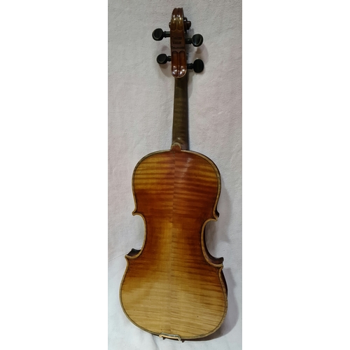 237 - An antique violin, two piece back length 356mm, with hard case.