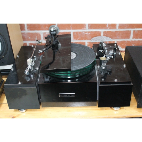 54 - A Jean & Francois Le Tallec turntable with three tone arm boards containing a Fidelity Research FR-6... 