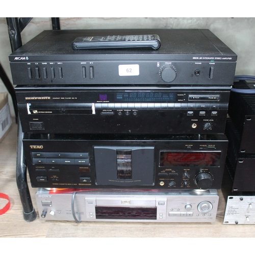 62 - Three HiFi separates comprising an ARCAM 8, Marantz CD-72, a TEAC cassette deck V-1010, together wit... 