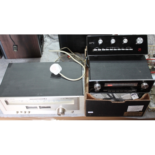 67 - Four boxes of assorted HiFi and spares including valves, Sugden control unit and tuner, a Marantz tu... 