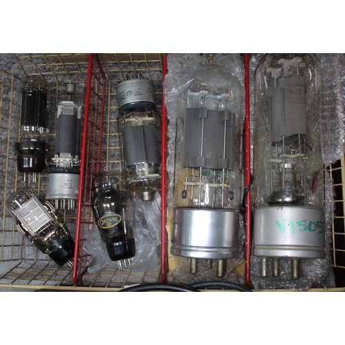 67 - Four boxes of assorted HiFi and spares including valves, Sugden control unit and tuner, a Marantz tu... 