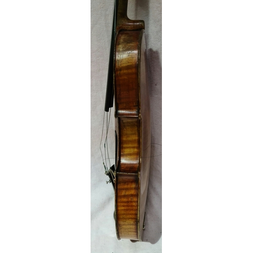 237 - An antique violin, two piece back length 356mm, with hard case.