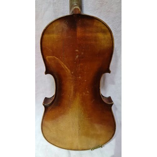 238 - An antique violin, two piece back length 362mm, with wooden case.