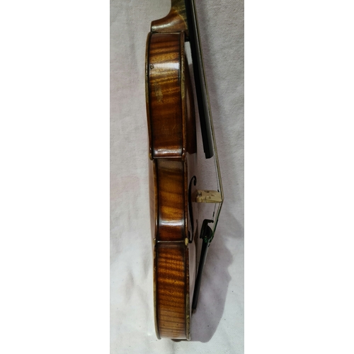 239 - An antique violin, two piece back length 356mm, with bow and hard case.