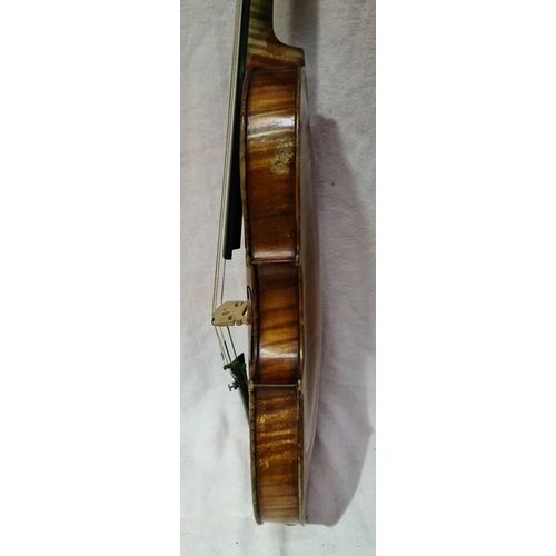 239 - An antique violin, two piece back length 356mm, with bow and hard case.