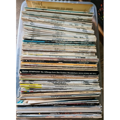 72 - Two boxes of assorted records and empty covers.