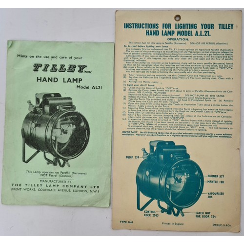 137 - A vintage Tilley AL21 hand held inspection spot lamp circa 1950s, with instructions.