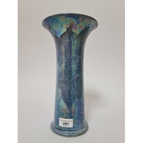 291 - A Ruskin pottery vase, blue lustre, flared rim, impressed marks to base, height 29cm.