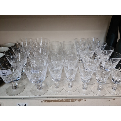 A suite of 30 Stuart Crystal Glengarry glasses including large goblets