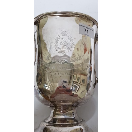 71 - A George V regimental twin handled silver trophy inscribed 'ERNEST HAMER OFFICERS CHALLENGE CUP Best... 