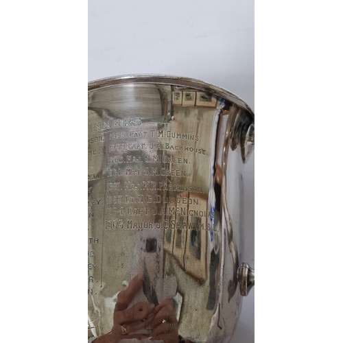 71 - A George V regimental twin handled silver trophy inscribed 'ERNEST HAMER OFFICERS CHALLENGE CUP Best... 