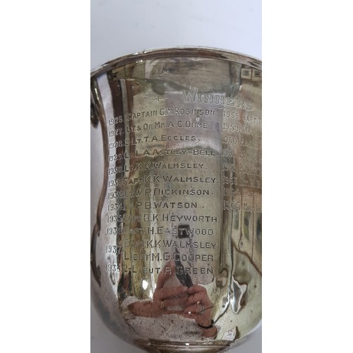 71 - A George V regimental twin handled silver trophy inscribed 'ERNEST HAMER OFFICERS CHALLENGE CUP Best... 