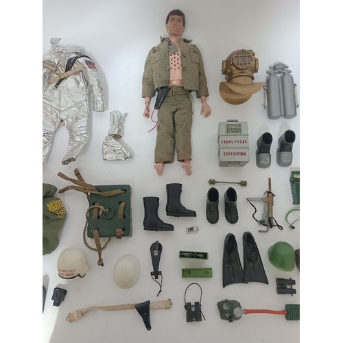 346 - Action Man talking figure with articulated joints together with a box of various related accessories... 