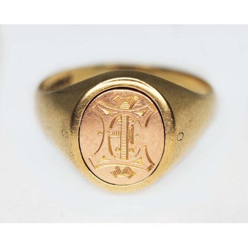 112 - A Masonic signet ring with enamelled/engraved swivel panel, hallmarked 9ct gold, sponsor's mark 'HG'... 