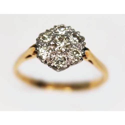 113 - A seven stone diamond cluster ring, total approx. diamond wt. 0.21 carats, colour K/L, clarity VS1/S... 