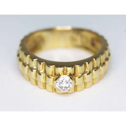 114 - An 18ct gold 'Rolex' design single stone diamond ring, the bezel set round brilliant cut diamond wei... 