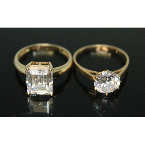 149 - Two hallmarked 14ct gold CZ solitaire rings, gross wt. 6.9g, size R.