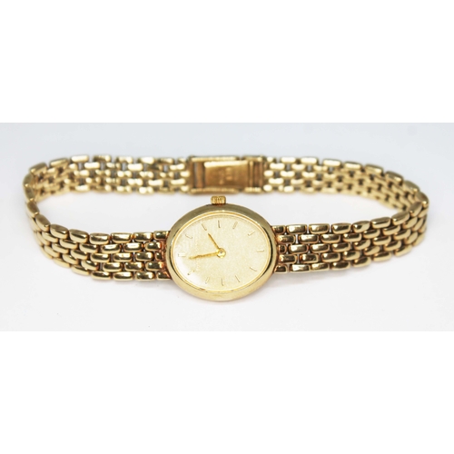 90 - A hallmarked 9ct gold Bueche Girod wristwatch with 9ct gold strap, gross wt. 29.4g.