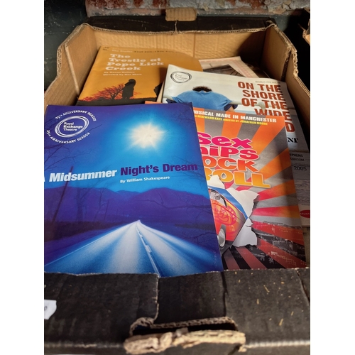 129 - A box of theatre programs, rag mags and sheet music.