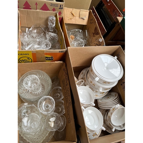 469 - 3 boxes of glassware, including 3 Waterford wine glasses