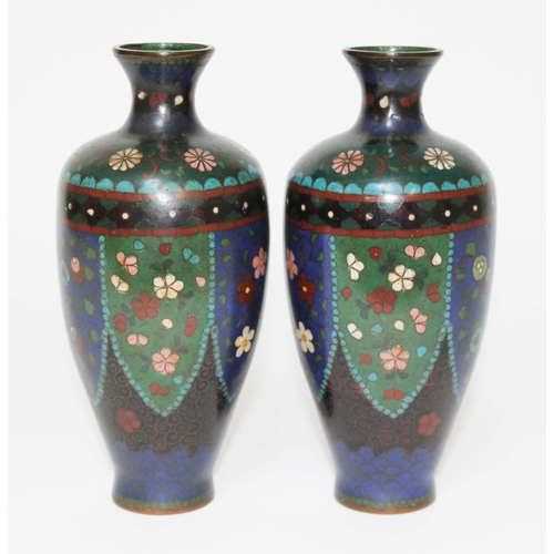 10 - A pair of Japanese cloisonne vases, Meiji period, height 18.5cm