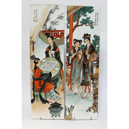 29 - A pair of Chinese porcelain plaques, 20th century, 22.5cm x 77cm each.