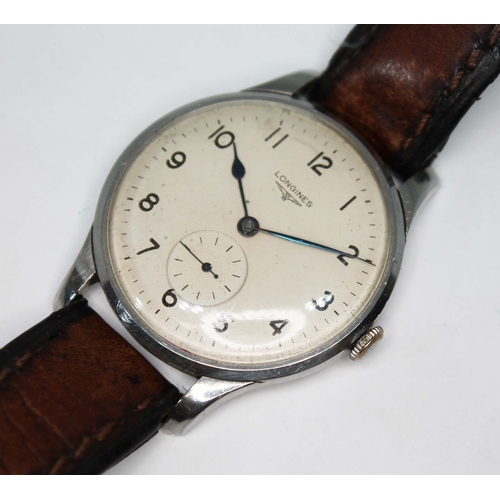 97 - An oversized Longines, circa 1947, ref. 23490, cal. 12.68Z (unmarked), stainless steel case, diam. 3... 