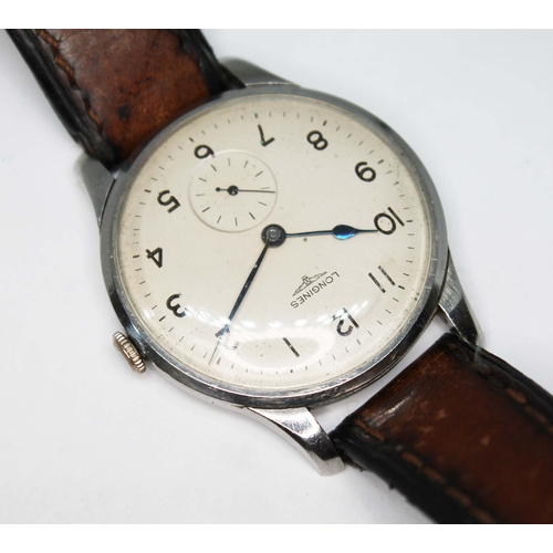 97 - An oversized Longines, circa 1947, ref. 23490, cal. 12.68Z (unmarked), stainless steel case, diam. 3... 