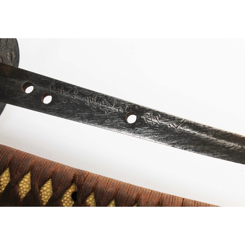 229 - A Japanese WWII officer's katana, signed tang, cast tsuba, cotton bound imitation shark skin grip, m... 