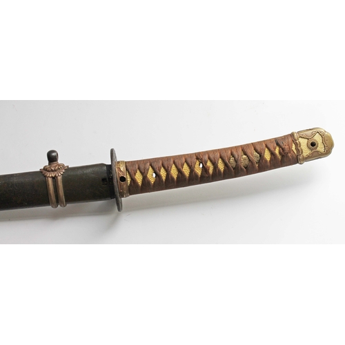 229 - A Japanese WWII officer's katana, signed tang, cast tsuba, cotton bound imitation shark skin grip, m... 