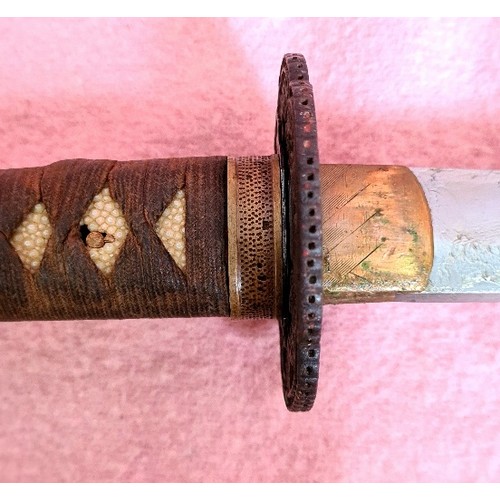 227 - A Japanese WWII officer's katana, signed tang, cast tsuba, cotton bound imitation shark skin grip, w... 