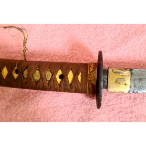 229 - A Japanese WWII officer's katana, signed tang, cast tsuba, cotton bound imitation shark skin grip, m... 